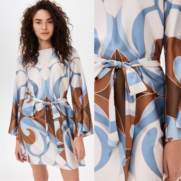MISA Dresses & Skirts - NWT MISA Twiggy Dress The Swans All Over Medium Blue Brown Abstract Print Mini
